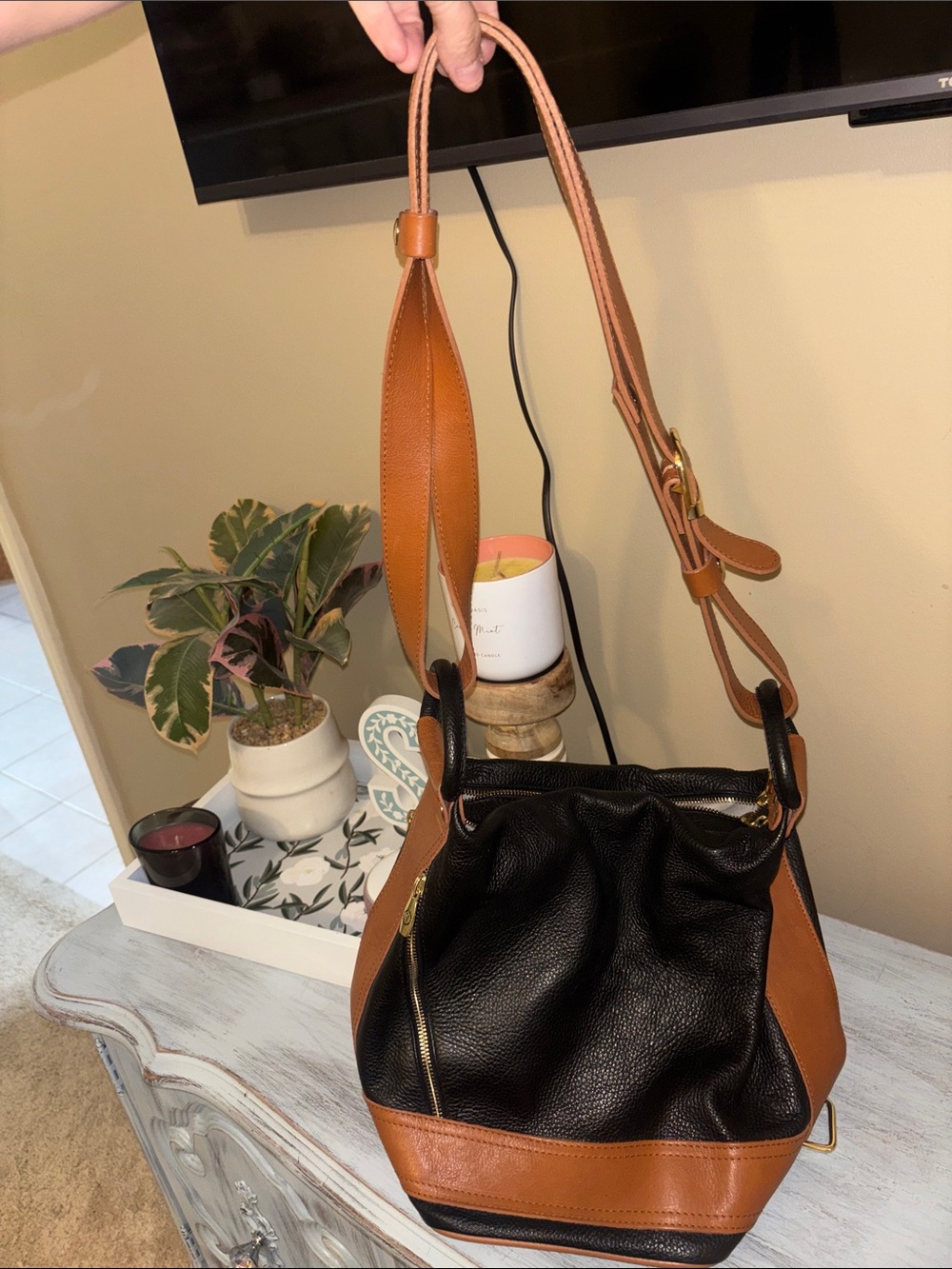 Valentina Black and Brown Leather Shoulder Bag